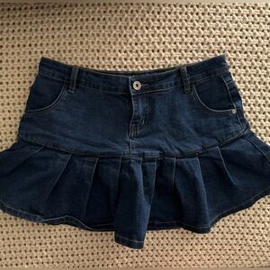 YeoKou Dark Blue Denim Pleated Mini Skort